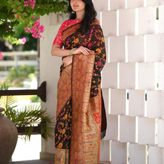 Elegant Banarasi Silk Saree with Zari Border & Pallu Black
