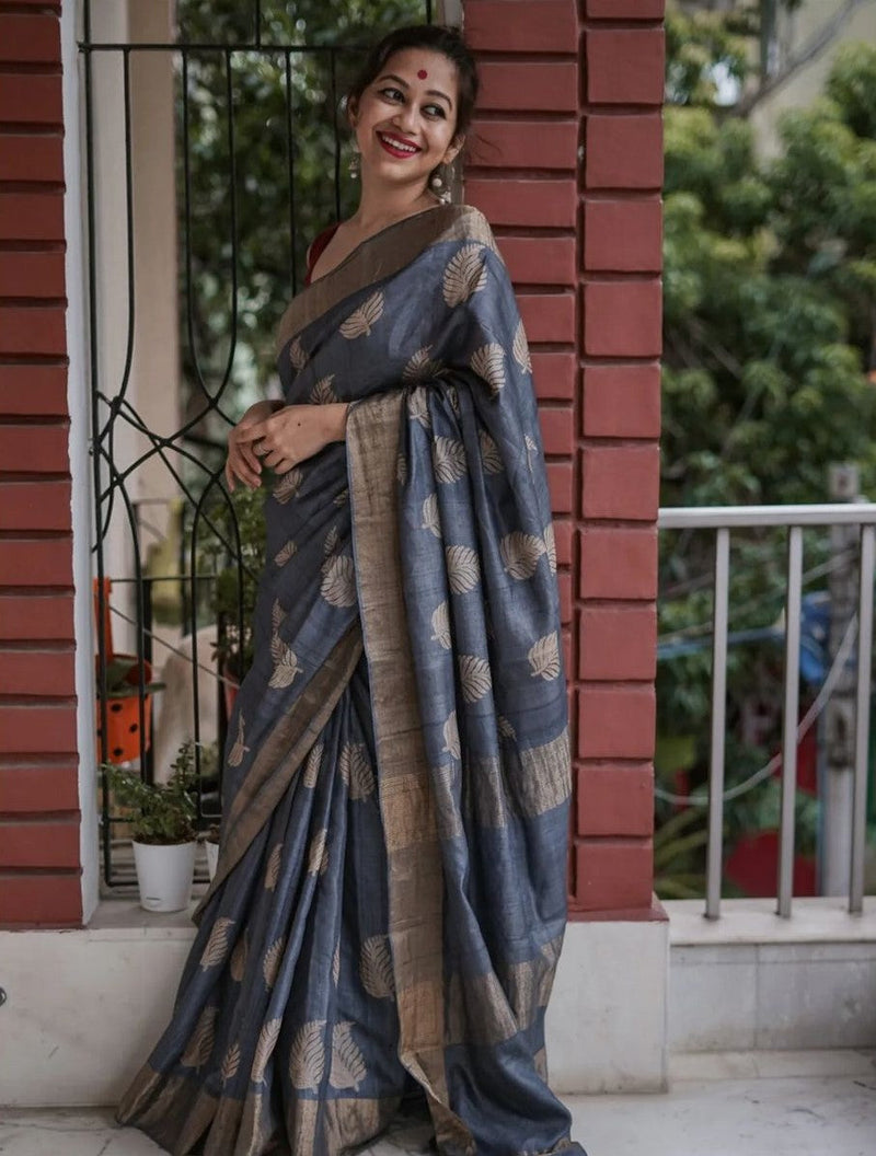 Traditional Banarasi Saree with Pure Silk Threads Grey