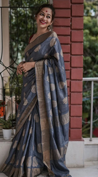 Traditional Banarasi Saree with Pure Silk Threads Grey