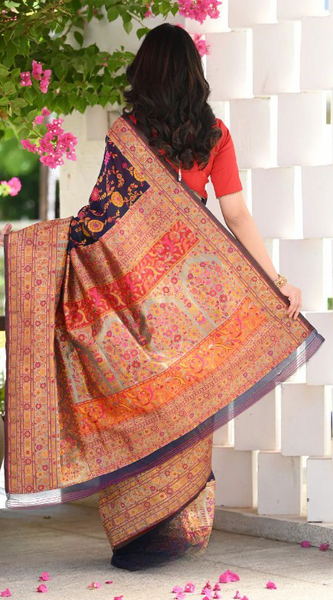 Elegant Banarasi Silk Saree with Zari Border & Pallu Blue