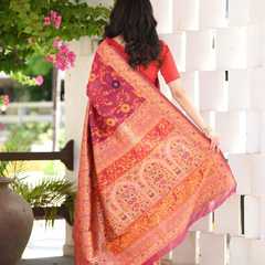 Elegant Banarasi Silk Saree with Zari Border & Pallu Red