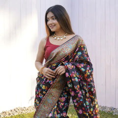 Wedding Special Banarasi Silk Saree with Zari Work Dark Blue