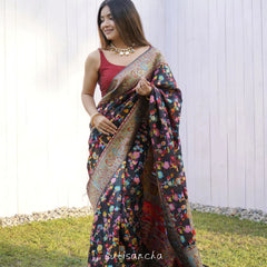 Wedding Special Banarasi Silk Saree with Zari Work Dark Blue