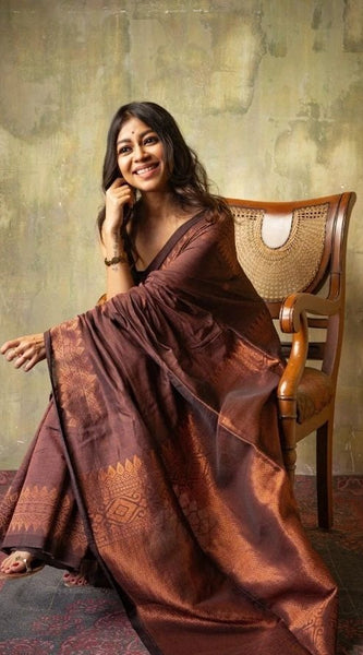 Extraordinary Brown Soft Silk Saree With Intricate Blouse Piece