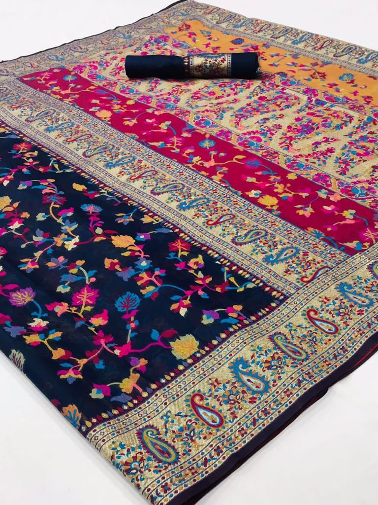 Wedding Special Banarasi Silk Saree with Zari Work Dark Blue