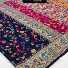 Wedding Special Banarasi Silk Saree with Zari Work Dark Blue