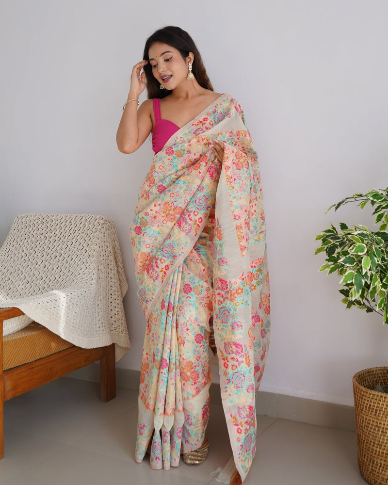 Banarasi Saree with Rich Zari Embroidery & Brocade White