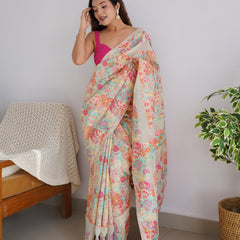 Banarasi Saree with Rich Zari Embroidery & Brocade White