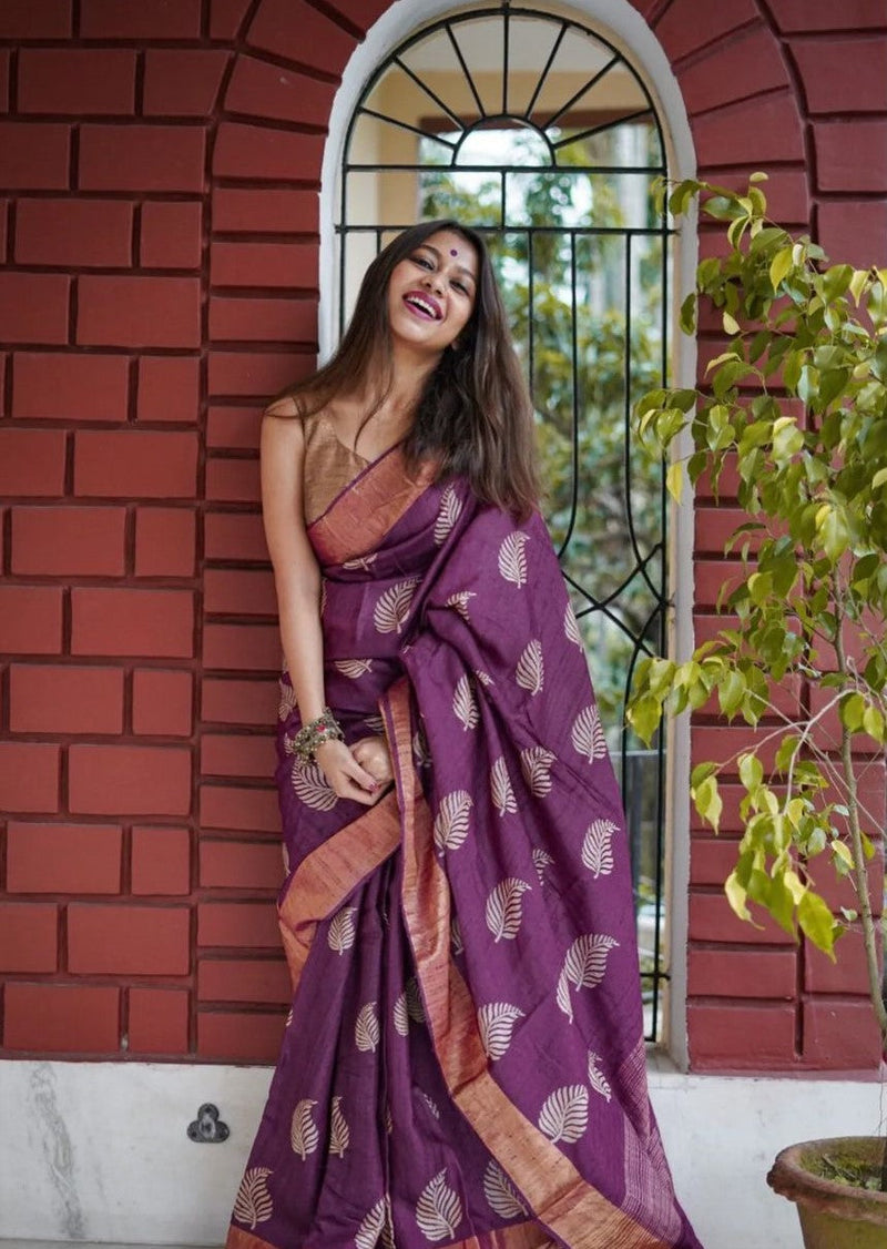 Traditional Banarasi Saree with Pure Silk Threads wine