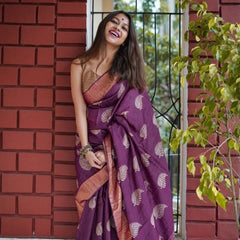 Traditional Banarasi Saree with Pure Silk Threads wine