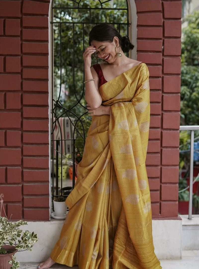 Traditional Banarasi Saree with Pure Silk Threads Yellow