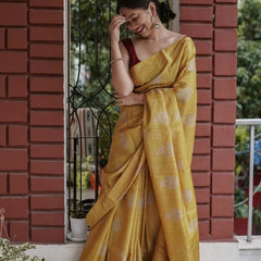 Traditional Banarasi Saree with Pure Silk Threads Yellow