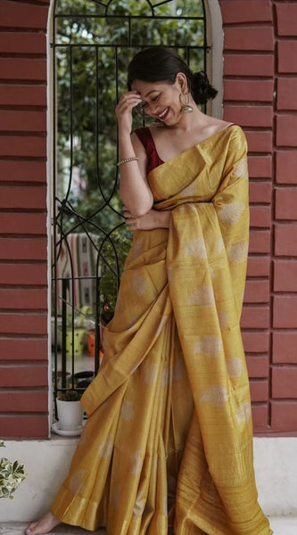 Traditional Banarasi Saree with Pure Silk Threads Yellow