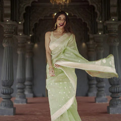 Elegant Banarasi Silk Saree with Gold Zari Embellishments Pista Green