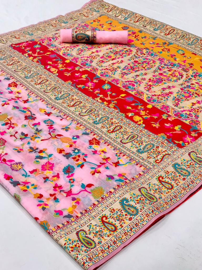 Wedding Special Banarasi Silk Saree with Zari Work Pink