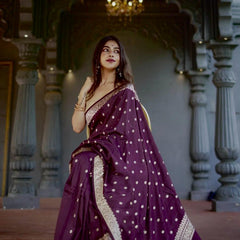 Elegant Banarasi Silk Saree with Gold Zari Embellishments Wine