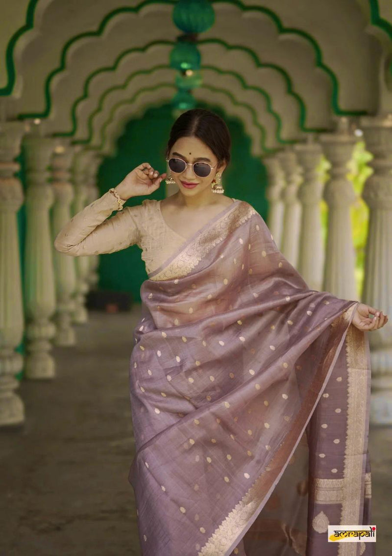 Elegant Banarasi Silk Saree with Gold Zari Embellishments Brown