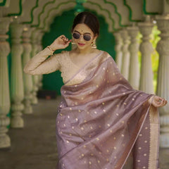 Elegant Banarasi Silk Saree with Gold Zari Embellishments Brown
