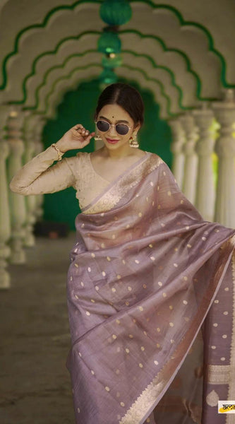Elegant Banarasi Silk Saree with Gold Zari Embellishments Brown