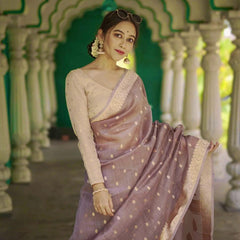 Elegant Banarasi Silk Saree with Gold Zari Embellishments Brown