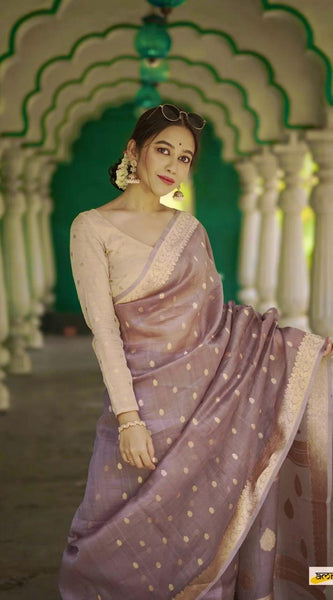 Elegant Banarasi Silk Saree with Gold Zari Embellishments Brown