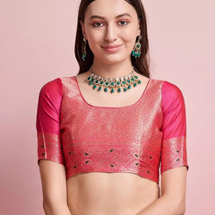 Regal Green & Gold Banarasi Silk Saree with Contrasting Pink Blouse