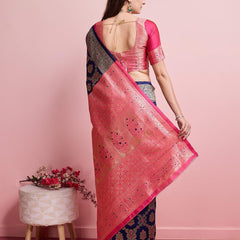 Regal Green & Gold Banarasi Silk Saree with Contrasting Pink Blouse