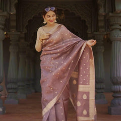 Elegant Banarasi Silk Saree with Gold Zari Embellishments Brown