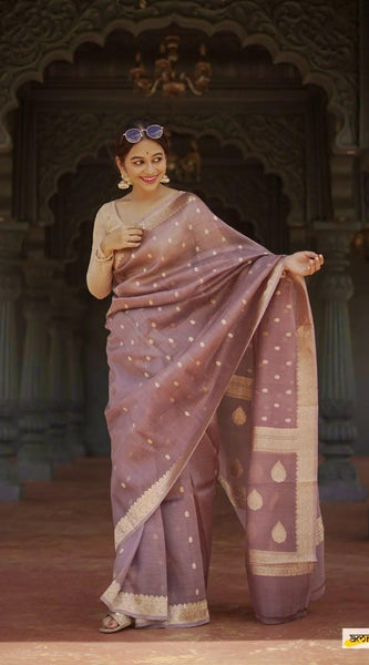 Elegant Banarasi Silk Saree with Gold Zari Embellishments Brown