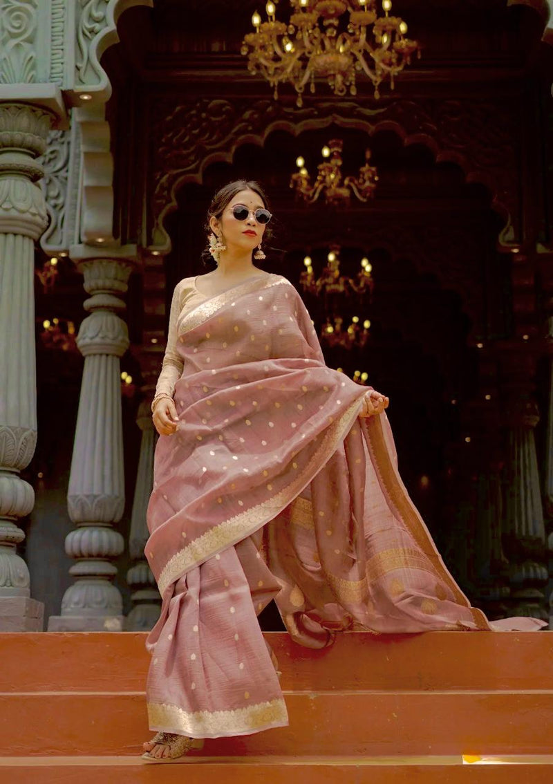 Elegant Banarasi Silk Saree with Gold Zari Embellishments Brown
