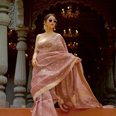 Elegant Banarasi Silk Saree with Gold Zari Embellishments Brown