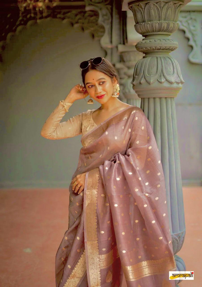 Elegant Banarasi Silk Saree with Gold Zari Embellishments Brown