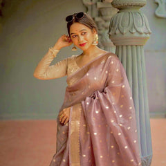 Elegant Banarasi Silk Saree with Gold Zari Embellishments Brown