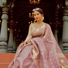 Elegant Banarasi Silk Saree with Gold Zari Embellishments Brown