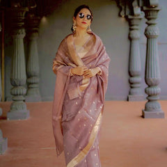 Elegant Banarasi Silk Saree with Gold Zari Embellishments Brown