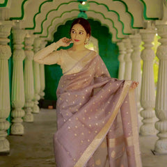 Elegant Banarasi Silk Saree with Gold Zari Embellishments Brown