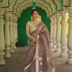 Elegant Banarasi Silk Saree with Gold Zari Embellishments Brown