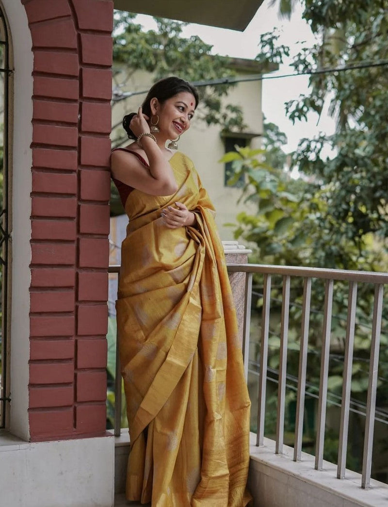 Traditional Banarasi Saree with Pure Silk Threads Yellow