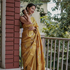 Traditional Banarasi Saree with Pure Silk Threads Yellow