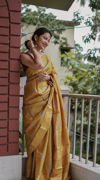 Traditional Banarasi Saree with Pure Silk Threads Yellow