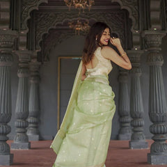 Elegant Banarasi Silk Saree with Gold Zari Embellishments Pista Green