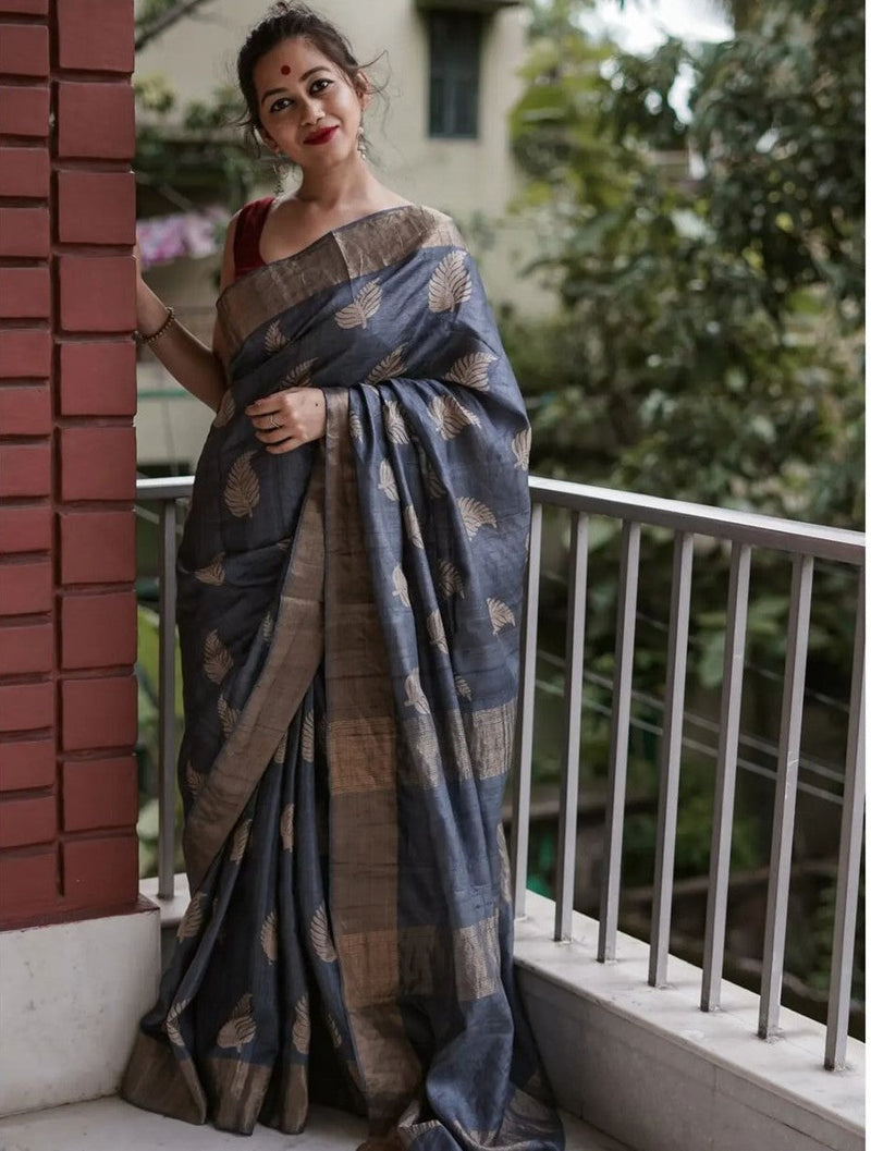 Traditional Banarasi Saree with Pure Silk Threads Grey
