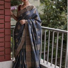 Traditional Banarasi Saree with Pure Silk Threads Grey