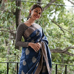 Traditional Banarasi Saree with Pure Silk Threads Black Blue