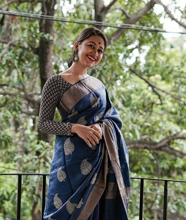 Traditional Banarasi Saree with Pure Silk Threads Black Blue