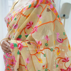 Banarasi Silk Saree Printed– Rich Fabric, Royal Look Light Yellow