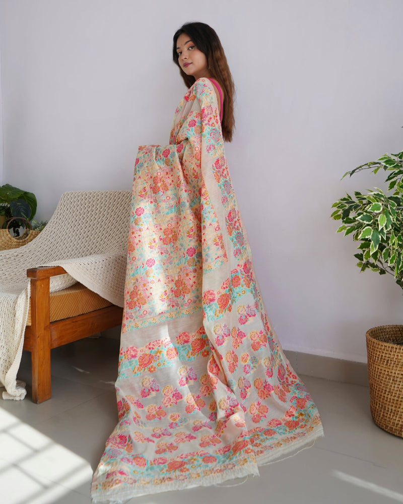 Banarasi Saree with Rich Zari Embroidery & Brocade White