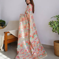 Banarasi Saree with Rich Zari Embroidery & Brocade White