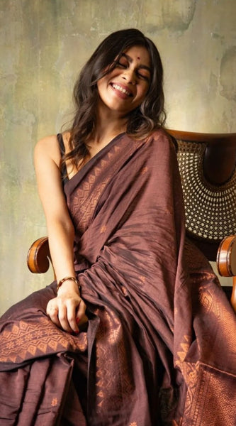 Extraordinary Brown Soft Silk Saree With Intricate Blouse Piece