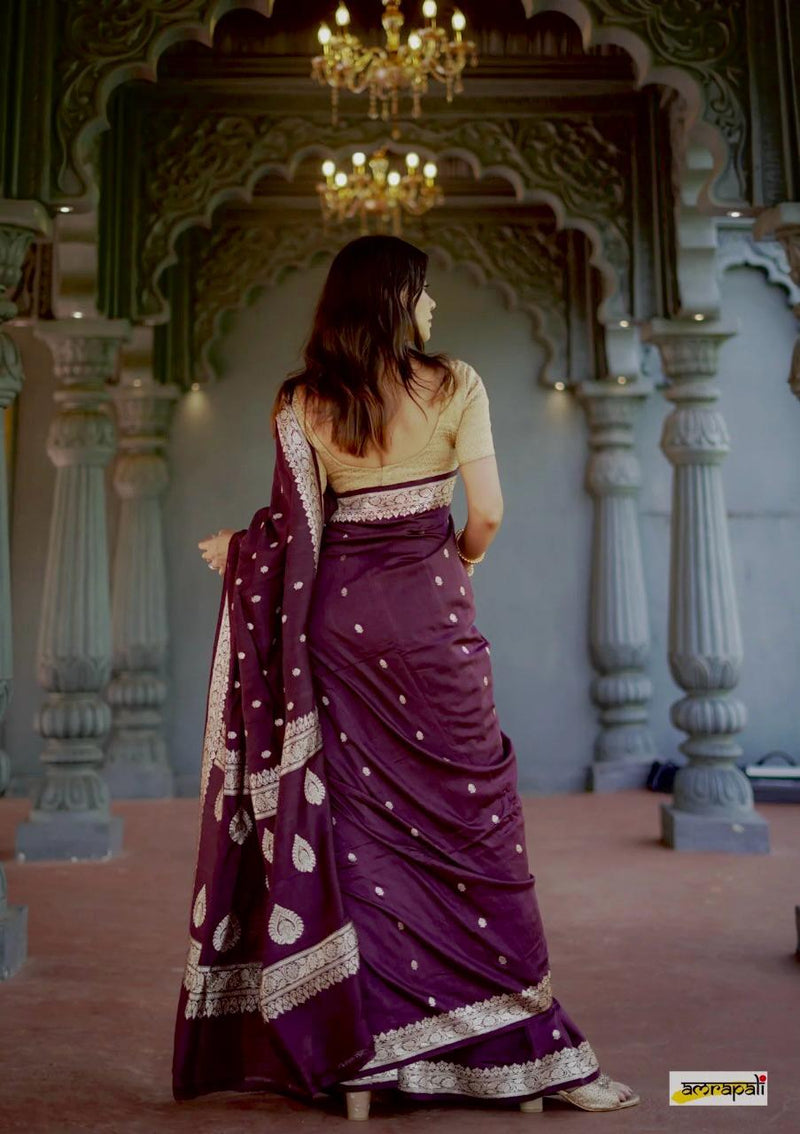 Elegant Banarasi Silk Saree with Gold Zari Embellishments Wine